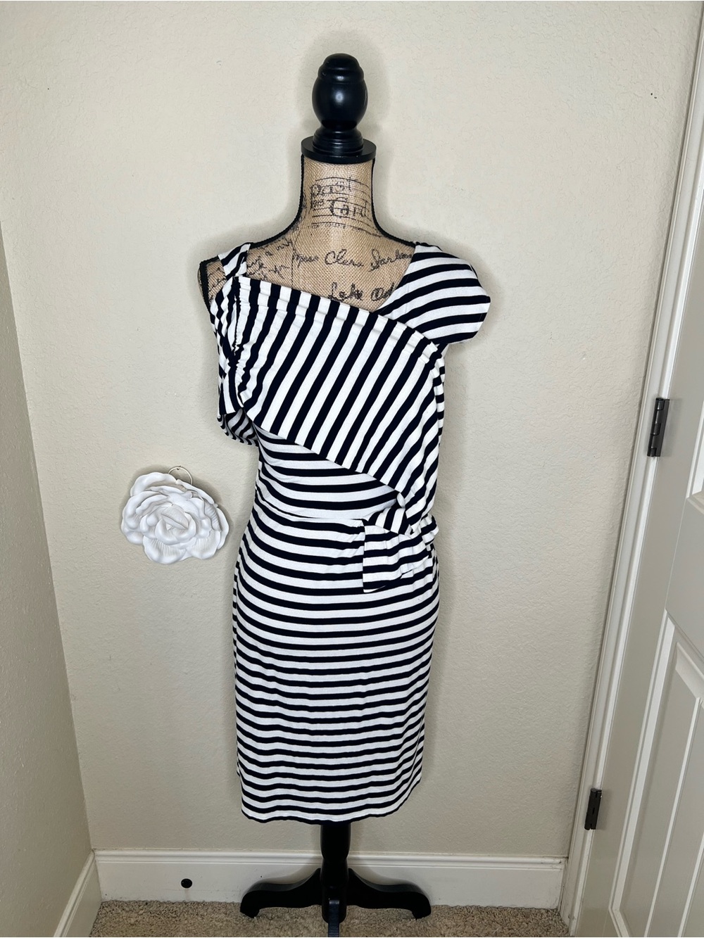 NTM: Antonio Melani Striped Draped Sheath Dress XS